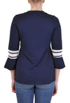 V NECK 3/4 BELL SLEEVE  WITH STRIPE ACCENT