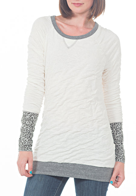 LONG SLEEVE CREW  RIB WITH LACE BOTTOM