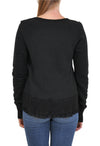 LONG SLEEVE CREW NECK SWEATER LACE TRIM